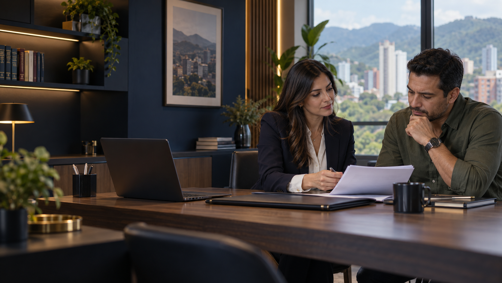 Abogada orientando a un cliente sobre su situación financiera